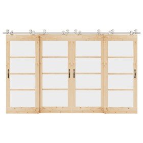 Kit de herrajes para puerta corredera 366 cm acero plateado