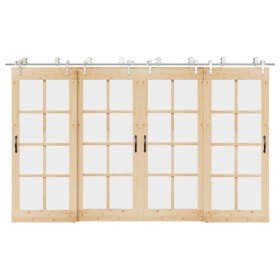 Kit de herrajes para puerta corredera 366 cm acero plateado