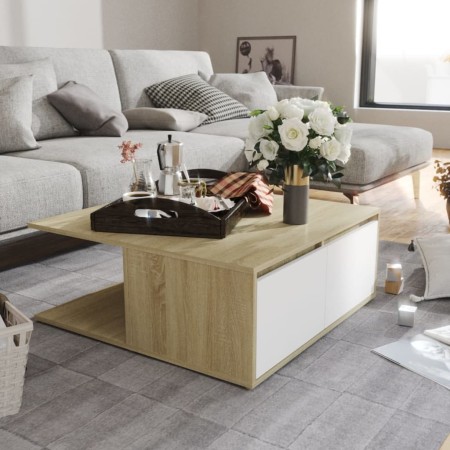 Couchtisch aus Sperrholz weiß und Eiche 80x80x31 cm von vidaXL, Couchtisch - Ref: Foro24-806881, Preis: 70,87 €, Rabatt: %