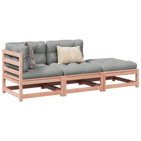 Set de sofás jardín 3 pzas con cojines madera abeto Douglas
