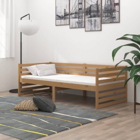 Sofá cama madera maciza de pino marrón miel 90x200 cm