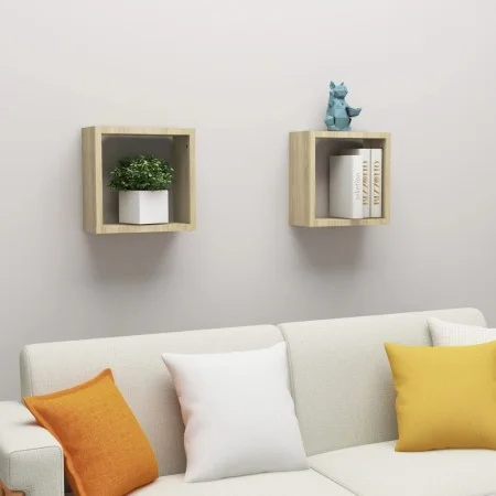Wall cube shelves 2 units Sonoma oak 30x15x30 cm by vidaXL, Shelves and shelves - Ref: Foro24-807007, Price: 22,92 €, Discoun...