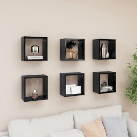 Estantes cubo de pared 6 unidades negro brillo 26x15x26 cm