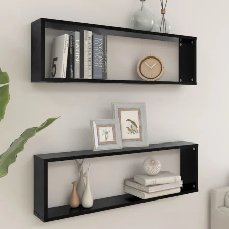 Cube wall shelves 2 pcs black plywood 100x15x30 cm by vidaXL, Shelves and shelves - Ref: Foro24-807082, Price: 37,84 €, Disco...