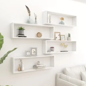 Cube wall shelf 4 units, white gloss plywood, 100x15x30cm by vidaXL, Shelves and shelves - Ref: Foro24-807098, Price: 70,92 €...