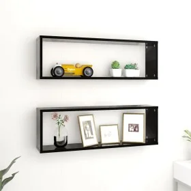 Cube wall shelves 2 units black plywood 80x15x26.5 cm by vidaXL, Shelves and shelves - Ref: Foro24-807109, Price: 34,63 €, Di...