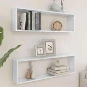 Cube wall shelf 2 units glossy white plywood 100x15x30cm by vidaXL, Shelves and shelves - Ref: Foro24-807097, Price: 40,00 €,...