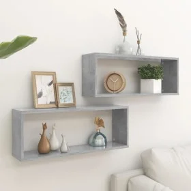 Cube wall shelf 2 pcs concrete gray plywood 60x15x23cm by vidaXL, Shelves and shelves - Ref: Foro24-807145, Price: 36,28 €, D...