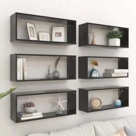 Estante cubo de pared 6 uds contrachapado negro 60x15x23 cm de vidaXL, Estantes y estanterías - Ref: Foro24-807138, Precio: 7...