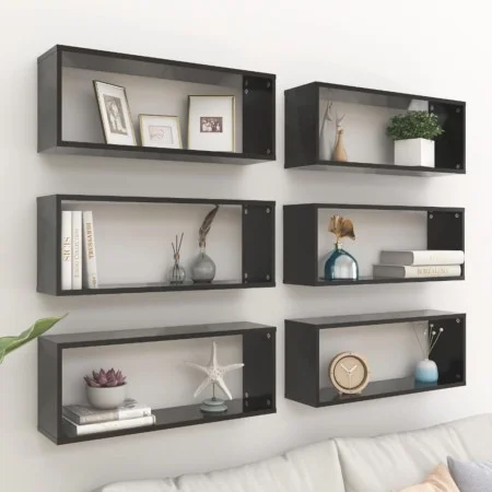 Cube wall shelf 6 pcs black plywood 60x15x23 cm by vidaXL, Shelves and shelves - Ref: Foro24-807138, Price: 70,23 €, Discount: %