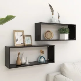 Cube wall shelf 2 pcs black plywood 60x15x23 cm by vidaXL, Shelves and shelves - Ref: Foro24-807136, Price: 40,99 €, Discount: %