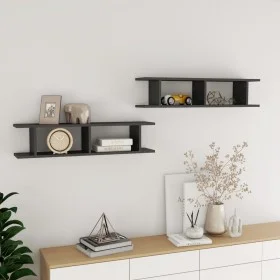 Wall shelves 2 units plywood glossy grey 90x18x20cm by vidaXL, Shelves and shelves - Ref: Foro24-807204, Price: 28,31 €, Disc...