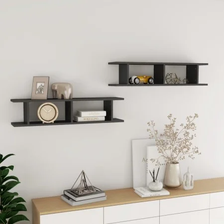 Wandregale 2 Stück glänzend graues Sperrholz 90x18x20cm von vidaXL, Regale und Regale - Ref: Foro24-807204, Preis: 28,31 €, R...
