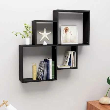 Black plywood cube wall shelf 80x15x78.5 cm by vidaXL, Shelves and shelves - Ref: Foro24-807260, Price: 31,65 €, Discount: %