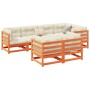 Set de sofás jardín 7 pzas con cojines madera pino marrón cera