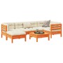 Set de sofás jardín 7 pzas con cojines madera pino marrón cera