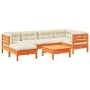 Set de sofás jardín 7 pzas con cojines madera pino marrón cera