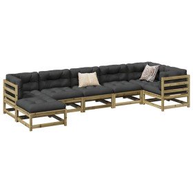 Set de sofás jardín 7 pzas con cojines madera pino impregnada