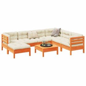 Set de sofás jardín 8 pzas con cojines madera pino marrón cera