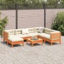 Set de sofás jardín 8 pzas con cojines madera pino marrón cera