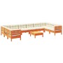 Set de sofás jardín 11 pzas con cojines madera pino marrón cera
