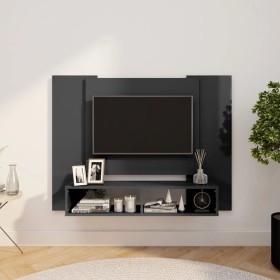Mueble TV de pared contrachapado gris brillante 120x23,5x90 cm