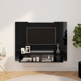 Mueble TV de pared contrachapado negro brillante 120x23,5x90 cm