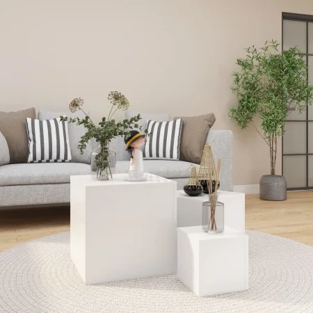Beistelltische 3 Einheiten aus weißem Holzwerkstoff von vidaXL, Seitentische - Ref: Foro24-808585, Preis: 79,16 €, Rabatt: %