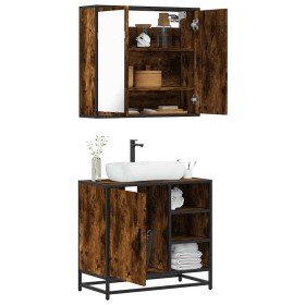 Set de muebles baño 2 pzas madera contrachapada roble ahumado Set de muebles baño 2 pzas madera contrachapada roble ahumado