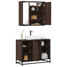 Set de muebles baño 2 pzas madera contrachapada marrón roble Set de muebles baño 2 pzas madera contrachapada marrón roble