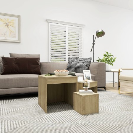 Stackable tables, 3 pieces, oak Sonoma plywood. by vidaXL, Side tables - Ref: Foro24-808597, Price: 49,31 €, Discount: %