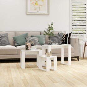 Mesas apilables 3 piezas madera contrachapada blanco brillante