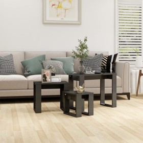 Mesas apilables 3 piezas madera contrachapada gris brillante