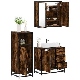Set de muebles baño 3 pzas madera contrachapada roble ahumado Set de muebles baño 3 pzas madera contrachapada roble ahumado