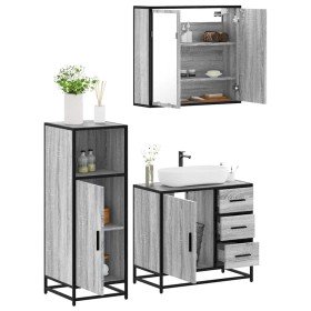 Set de muebles de baño 3 pzas madera contrachapada gris sonoma Set de muebles de baño 3 pzas madera contrachapada gris sonoma