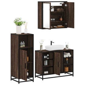 Set de muebles baño 3 pzas madera contrachapada roble marrón Set de muebles baño 3 pzas madera contrachapada roble marrón