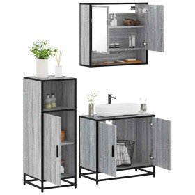 Set de muebles de baño 3 pzas madera contrachapada gris sonoma Set de muebles de baño 3 pzas madera contrachapada gris sonoma