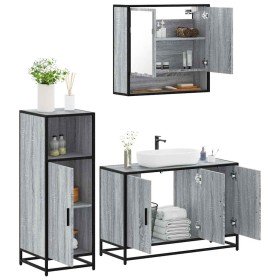 Set de muebles de baño 3 pzas madera contrachapada gris sonoma Set de muebles de baño 3 pzas madera contrachapada gris sonoma