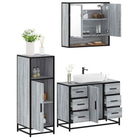 Set de muebles de baño 3 pzas madera contrachapada gris sonoma