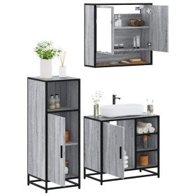 Set de muebles de baño 3 pzas madera contrachapada gris sonoma Set de muebles de baño 3 pzas madera contrachapada gris sonoma