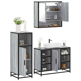 Set de muebles de baño 3 pzas madera contrachapada gris sonoma Set de muebles de baño 3 pzas madera contrachapada gris sonoma