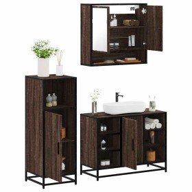 Set de muebles baño 3 pzas madera contrachapada roble marrón Set de muebles baño 3 pzas madera contrachapada roble marrón