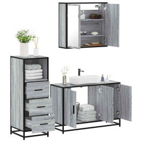 Set de muebles de baño 3 pzas madera contrachapada gris sonoma Set de muebles de baño 3 pzas madera contrachapada gris sonoma