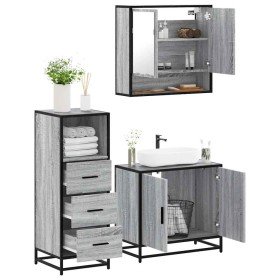 Set de muebles de baño 3 pzas madera contrachapada gris sonoma Set de muebles de baño 3 pzas madera contrachapada gris sonoma