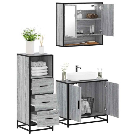 Set de muebles de baño 3 pzas madera contrachapada gris sonoma