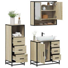 Set de muebles de baño 3 pzas madera contrachapada roble Sonoma Set de muebles de baño 3 pzas madera contrachapada roble Sonoma