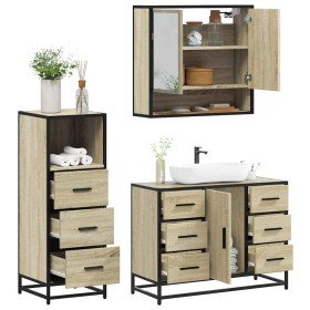 Set de muebles de baño 3 pzas madera contrachapada roble Sonoma Set de muebles de baño 3 pzas madera contrachapada roble Sonoma