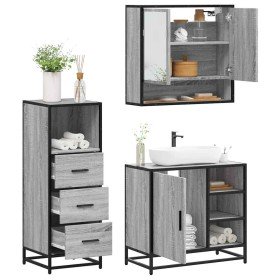 Set de muebles de baño 3 pzas madera contrachapada gris sonoma Set de muebles de baño 3 pzas madera contrachapada gris sonoma