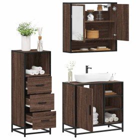 Set de muebles baño 3 pzas madera contrachapada roble marrón Set de muebles baño 3 pzas madera contrachapada roble marrón