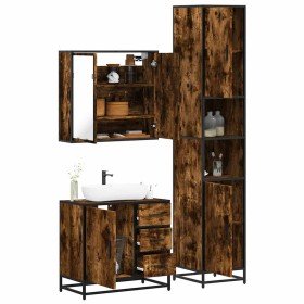 Set de muebles baño 3 pzas madera contrachapada roble ahumado en Muebles de baño | Comprar online en Foro24
